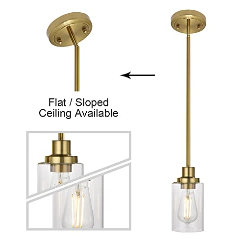 Melucee 1-Light Modern Pendant Light Brass Finish With Clear Glass Shade, Kitchen Island Lighting, Contemporary Light Fixtures Ceiling Hanging For Dining Room Hallway #TOP5