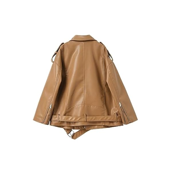 Adhdyuud Vrouwen Losse Faux Lederen Jassen Jas Herfst Casual Drop-Shoulder Motorfietsen Uitloper Met Riem