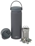 MIRA 18 oz Tea Infuser Thermo - Stainless Steel Travel Bottle with Removable Strainer for Loose Leaf Tea - Insulated Hot & Cold Brew Steeper - Smoke Gray