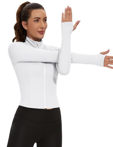Loovoo Sports Jacket For Women Full Zip Up Workout Jackets Bbl Tight Gym Sweaters With Thumb Holes thumb #4