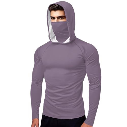 Mens Women Slim Long Sleeve Lightweight Cool Dry Tops Sun Protection Face Mask Mock Neck Athletic Hoodie Tshirt Blouse