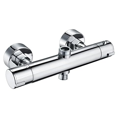 ENKI, Dune, T33, Chrome, Thermostatic Shower Mixer Bar Valve with Two Outlets, Solid Brass, Anti-Scald Device, Anti-Scald Device, Temperature Control, Contemporary Design, 10-Year Guarantee Cover