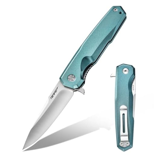 TONIFE Visión Cuchillo Plegable al Aire Libre con Hoja de 8Cr14MoV y Mango de Aluminio Cuchillo de Supervivencia con Clip de Bolsillo para Camping Bushcraft (Cian - Satín)