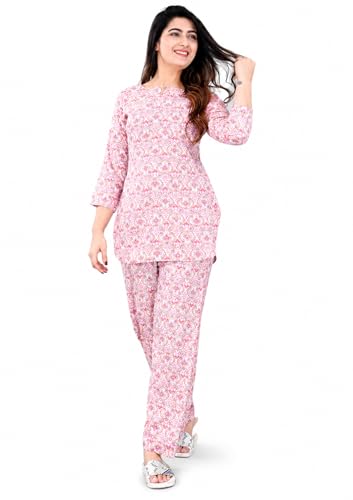 Image of Amazon Brand - Tavasya Womens Ethnic Print Cotton Straight Co-ord Set with Pocket | Casual Wear |3 /4th Raglan Sleeve | Regular Fit