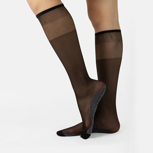 PACK 3 PAIRS 20 DEN SHEER KNEE HIGH SOCKS WITH COMFORT SOLE | LYCRA KNEE HIGH POP SOCKS | NATURAL, BLACK | ITALIAN HOSIERY |3
