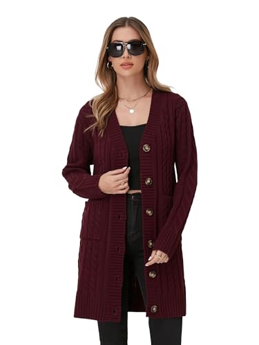 Image of Womens Cardigan Sweaters Cable Knit Sweater 2026 Fall Winter Chunky Open Front Button Down Coats with Pockets