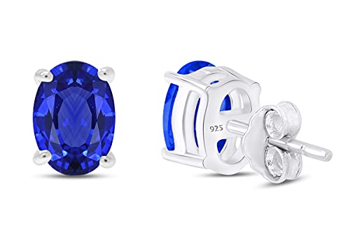 Birthstone Stud Earrings for Women, 10X8MM Oval Simulated Gemstone Studs in 14K White Gold Over Sterling Silver Push Back Earrings, Jewelry Gift for Her4