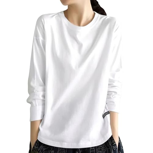 [YUMISS] 長袖tシャツ レディース ゆったり 【さらっと軽い着心地・贅肉隠れるサイズ感・こなれ感アップラウンドヘム】ロング 柔らかい 通気性 着回しやすい カジュアル おしゃれ カットソー (JP, アルファベット, L, ホワイト) - YUMISS - 商品画像
