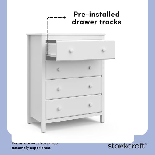 Image of Storkcraft Alpine 4 Drawer Chest (White) - GREENGUARD Gold Certified, Dresser For Nursery, 4 Drawer Dresser, Kids Dresser, Nursery Dresser Drawer Organizer, Chest of Drawers