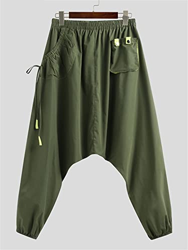 Pantalon de jogging Harem homme vert streetwear coupe ample à entrejambe bas - 4