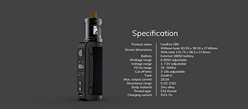 Loud-Coolfire-Z80-Kit-Leather-Black-Genuine-Brand-Single-18650-Required-NOT-Included-80w-MTL-Kit-2ml-Zenith-II-Tank-No-Nicotine