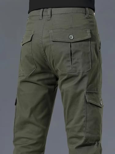 Image of Men's Cotton Cargo Pants Multi-Pocket,Comfortable Work Pants, Durable Trousers & Everyday Wear-CP-036