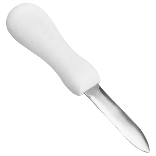 BOSREROY Cuchillo ergonómico para ostras de acero inoxidable, herramienta para una fácil apertura de conchas, juego de larga duración, mango blanco, ideal para almejas, vieiras