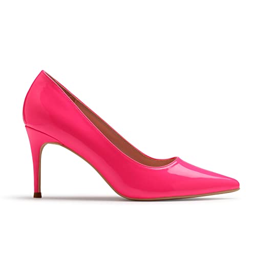 GENSHUO Damen Stiletto High Heels, Sexy Geschlossene Spitze Zehen Stiletto Pumps 8cm Klassische Party Prom Hochzeit Lackleder Pumps für Frauen Fuchsia 40 EU Cover