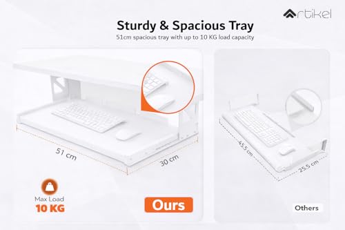 Image of ARTIKEL Artidesk Electric Height Adjustable Table for Office Work with Keyboard Tray | Sit Stand Gaming Desk| 80Kg Wt Lift | 2 Headphone Hook Cable Management (White, 120x60cm)