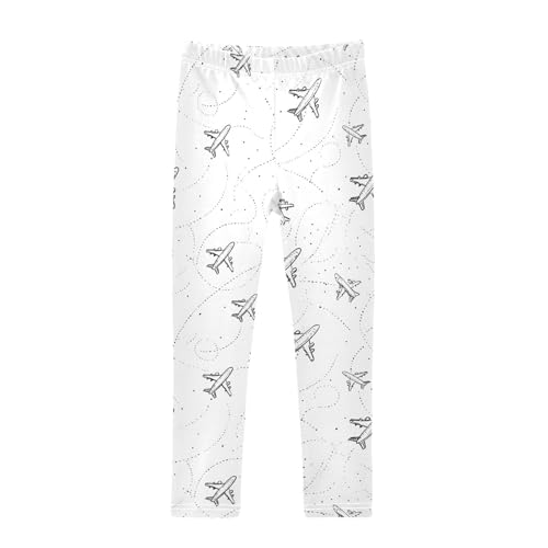 Aircraft Track Pattern Girls Leggings Ultra Soft Compression Yoga Gym Pants for Kids 4-10T
