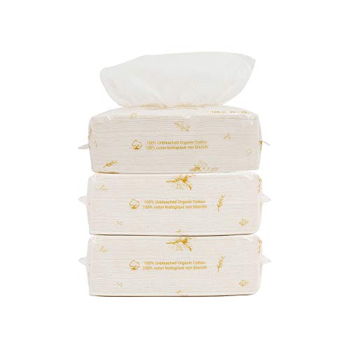 Image of Organic Cotton Dry Baby Wipes For Sensitive Skin - Cashmere Feel, Wet and Dry Dual Use for Baby and Adult Skin Care and Daily Use(3 packs, 100 Wipes/Packs)