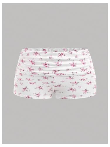 OYOANGLE Girl's 2 Piece Pajama Set Floral Print Lace Trim Spaghetti Strap Ruched Cami Top and Shorts Summer Sleepwear4