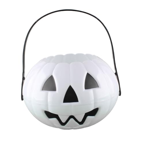 Halloween Pumpkin Bucket, Plastic Pumpkin Bucket Halloween Pumpkin Decorations, Halloween Party Favors, Pumpkin Face Candy Basket, Halloween Party Decoration for Kids Children (White)