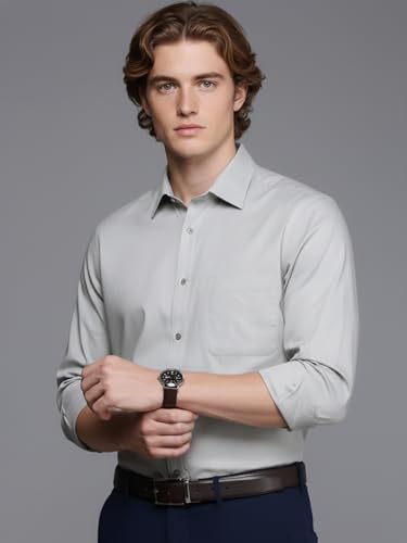 Image of Raymond Men Slim Fit Structure Pattern Pure Cotton Semicutaway Collar Full Sleeve Formal Shirt