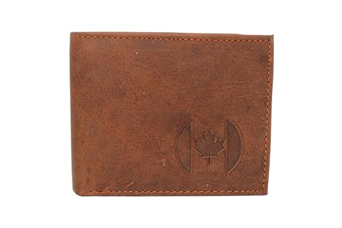 MARSHAL Canada Flag RFID Blocking Genuine Leather Bifold Trifold Wallet for Men (Bifold)4