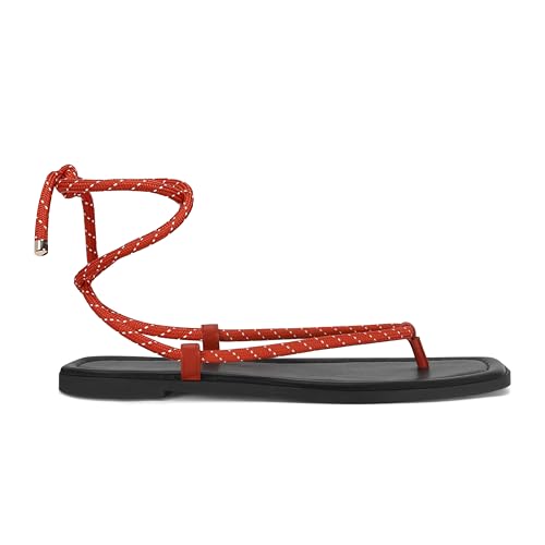 Image of Rope Flat Sandals for Women Strappy Open Toe Thong Sandals Summer Slingback Slip On Slide Sandals with Adjustable Strap