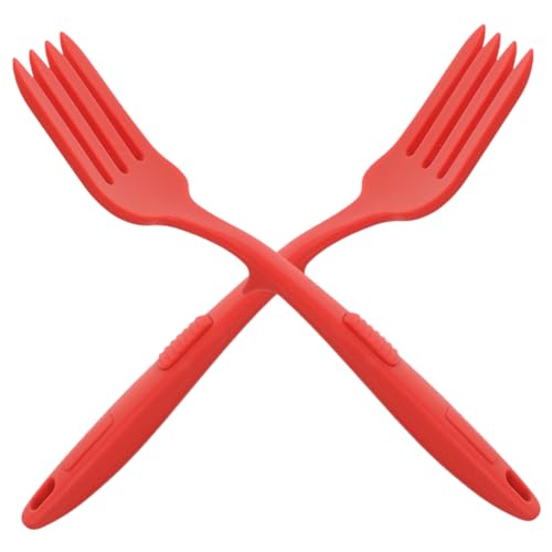 Healifty Tenedor De Cocina De Silicona Roja Grande Multifuncional Antiadherente Para Pasta y Fideos, 2 Unidades, Utensilios De Cocina Prácticos Para Uso Diario y Ensaladas