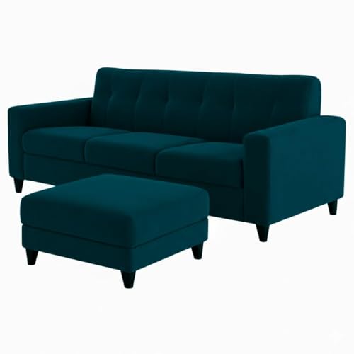 Image of Homeboy 4 Seater L Shape Sofa Set with Movable Ottoman | Flexible Left or Right Layout | Luxe Velvet Suede Fabric | Comfortable Seating | Modern Sofa for Living Room -Green Teal