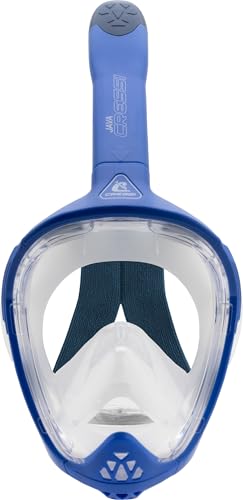 CRESSI Java Full Face Mask Blue/Blue Navy S/M - Maschera Snorkeling Integrale Unisex, Lente Ultra Chiara Anti Fog, 100% Silicone, Snorkel Dry con Valvole Sicurezza, Blu/Blu Navy, S/M - Immagine 1