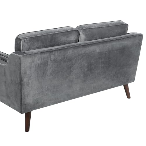 Modern 2 Seater Sofa Upholstered Velvet Solid Oak Wood Legs Grey Lokka