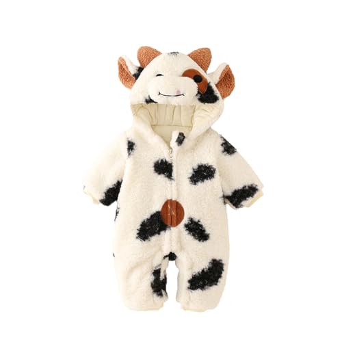 Vêtements pour bébé nouveau-né garçon fille polaire épaisse combinaison de neige hiver manteaux chauds imprimé vache tout-petit avec grenouillère combinaison, Blanc., 12-18 mois