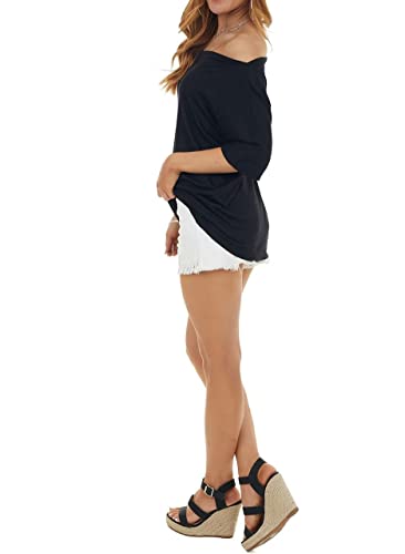 Leedya Womens Summer Off The Shoulder Tops Batwing Sleeve Tunic Shirt Plus Size Boat Neck Blouses Black Large #TOP3