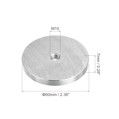 sourcing map M10 Gewinde 60mm Durchmesser Runde Form Aluminium Scheibe Hardware 1 Stück, Aluminium Kreis Scheibe Glasplatte Adapter für Glastisch
