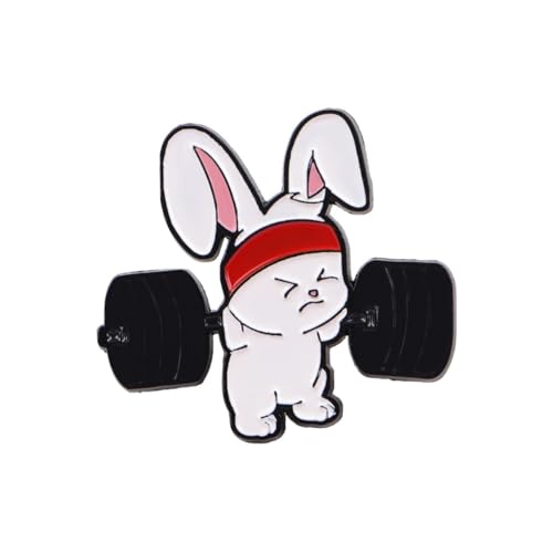 Weightlifting Bunny Enamel Pin - Cute Gym & Fitness Brooch for Backpacks Jackets Hats and Bags - Gift for Workout Lovers and Animal Fans