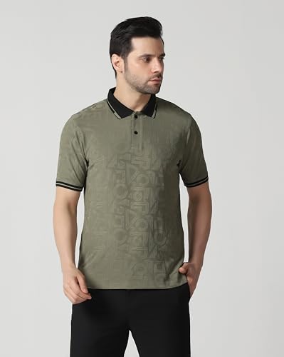 Image of TOPLOT Men's Premium Jacquard Polo T-Shirt | Geometric Textured Design | Contrast Collar & Cuffs | Soft Breathable | Perfect for Office & Casual Wear | Available in Pack of 2 (5281)