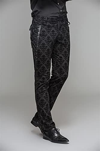 Punk Men Cotton Dress Pants Victorian Printed Bandage Bridal Pants3