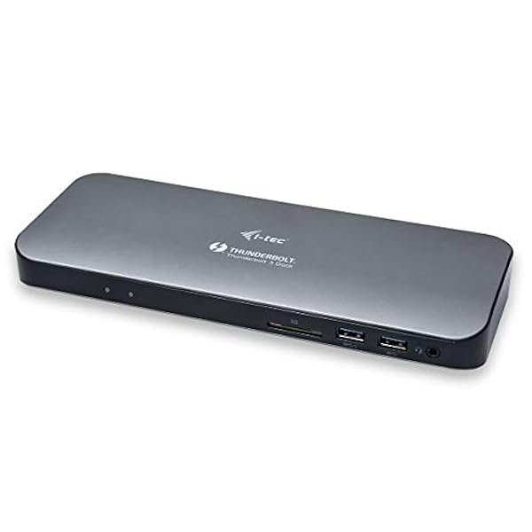 i-tec Thunderbolt™ 3-dockningsstation; 2 x 4K/60 Hz eller 1 x 5K/60 Hz; 2 x Thunderbolt 3, strömleverans, 1 x GLAN, 4 x USB 3.0, 1 x USB 3.0 laddningsport, läsare för SD-kort, 1 x ljud/mikrofon uttag