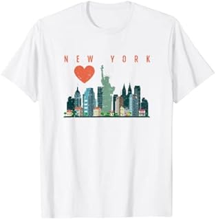 New York City NYC Skyline Heart Distressed Style T-shirt