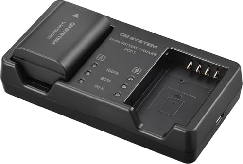 OM System SBCX-1 Kit Cargador de batería con batería de ionen Litio de Alta Capacidad BLX-1 para OM-1, OM-1 Mark II y OM-3, Cargador Doble, Carga rápida, Larga duración.