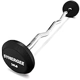 Synergee Fixed 20LB Easy Curl Bar Pre Weighted Curved Steel Bar with Rubber Weights - Fixed Weight