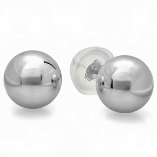 Dazzlingrock Collection 14k Ball 6mm Stud Earrings with Silicon covered Gold Pushbacks, White Gold