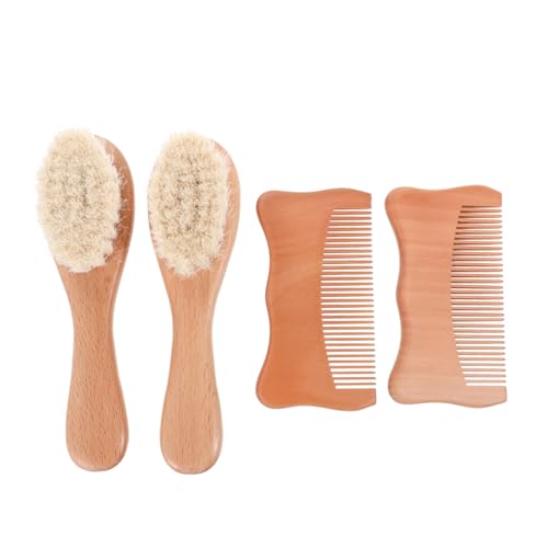ULDIGI Baby Hair and of 4 Natural Beech Wool Brush Combs Wooden Baby Comb for Gentle Massaging