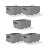 HL Home-Link Nützliche Aufbewahrungsboxen aus Kunststoff-EUKC002 Rechteckige 4-Liter-Körbe mit Griff, 5er-Pack, für Schrank, Küche, Badezimmer, Grau, Version 2022