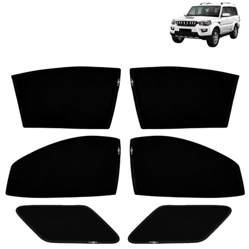 Image of KINGSWAY Car Sun Shade Curtains Only Compatible with Mahindra Scorpio (2014 to 2018) | Z-Black Fix-Type (Non-Magnetic) | UV & Heat Protection | Pack of 6 Pcs