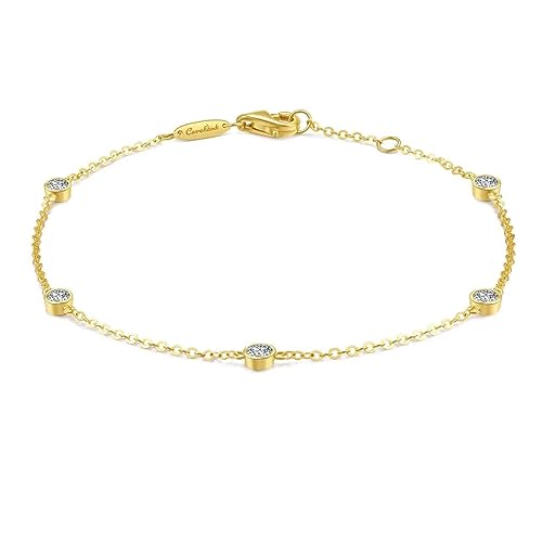 14k Solid Gold Diamond Solitaire Station Bracelets Series,DEF VS~VVS,Lab grown Diamond,No fading, No allergies,Lobster buckle2
