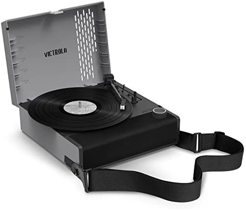 Image of Victrola Revolution GO - Portable Vinyl Record Player, Battery-Powered Bluetooth Turntable, 12 Hour Battery Life, 3 Speed Belt-Driven Record Player, RCA Output, 3.5mm Headphone Jack (Black & Grey)