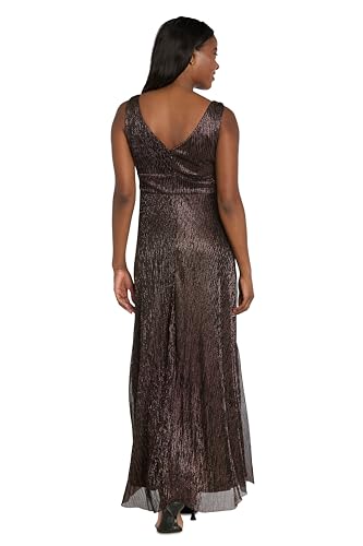 Image of R&M Richards Women's Pleated Maxi Dress W /Illusion V-Neck, Embellished Waistband & Front Slit - Party & Cocktail Gown