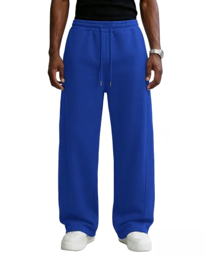 Image of Men's Baggy Sweatpants Cotton Fleece Wide Leg Lounge Sweat Pants Drawstring Waist Jogging Pants with Pockets