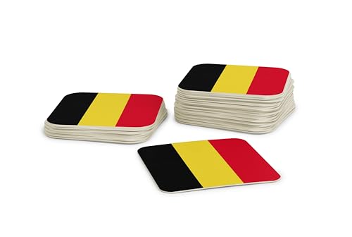 Lot de 50 Dessous de Verre I Dessous de Verre de Belgique (50 pièces) en Carton carré (9,3 cm x 9,3 cm) I Décoration de Table EM avec Drapeau Belge