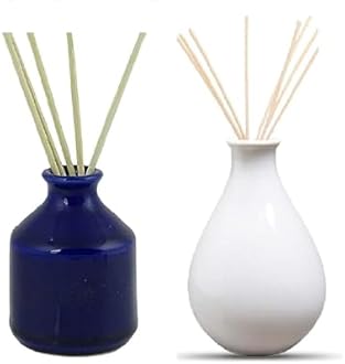 Mkd2 Rise Ceramic Reed Diffuser Pot I Empty Aroma Pot -Set of 2 (White & Blue) for Home Décor, Decoration, Fragrance, Gifts